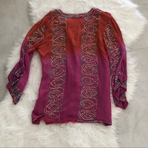 Bell-Sleeve Silk Beaded Blouse, size M - Picture 5 of 8